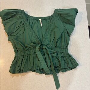 Free People Green Ruffled Women's Top